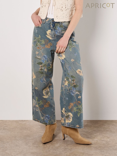 Apricot Blue Five Pockets Printed Ankle Length Jeans (F78306) | £55