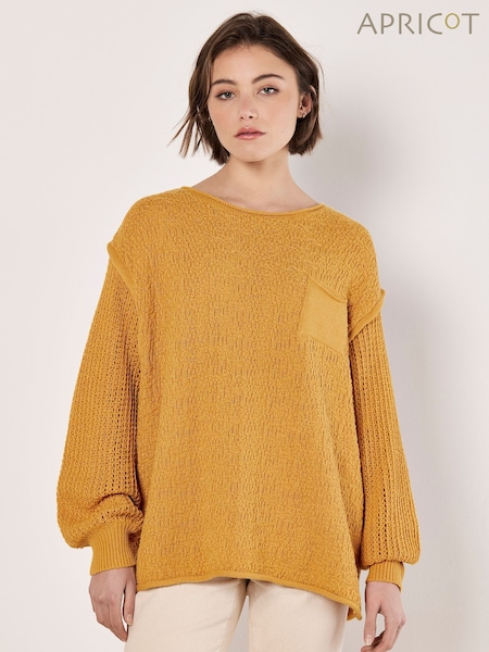 Apricot Yellow Mixed Stitch Pocket Jumper (F78317) | £40