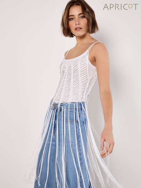 Apricot White Silver Beaded Fringe Top (F78323) | £35