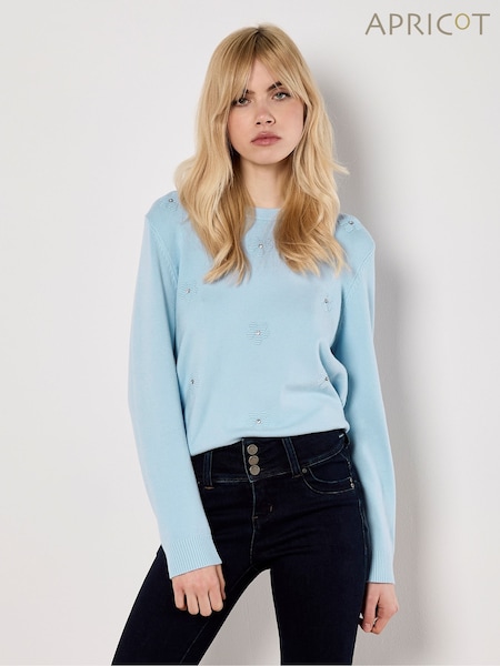 Apricot Blue Diamante Daisy Crew Neck Jumper (F78332) | £37