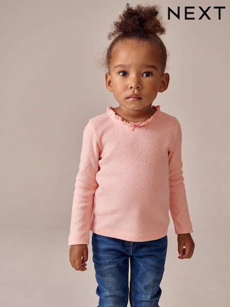 Pale Pink Spot Long Sleeve Pointelle T-Shirt (3mths-7yrs) (F78364) | £6 - £8