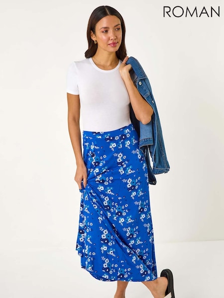 Roman Blue Diagonal Ditsy Floral Print Skirt (F78415) | £32