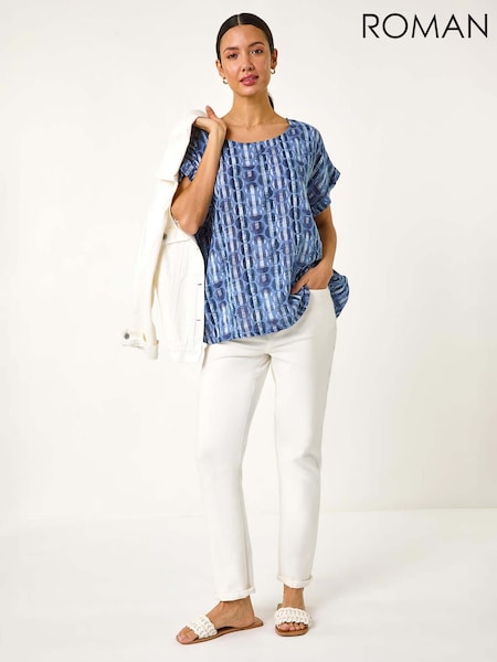 Roman Blue 100% Cotton All Over Circle Print Top (F78416) | £40