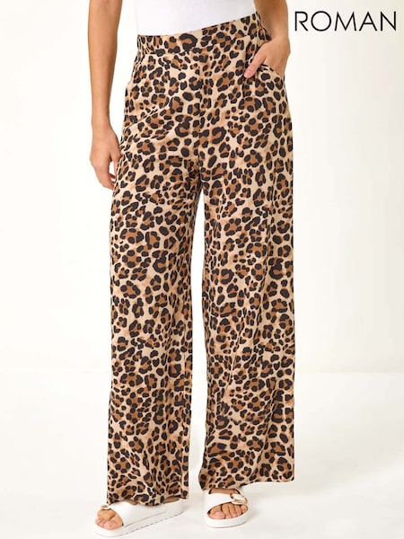 Roman Brown Animal Print Wide Leg Trousers (F78420) | £36