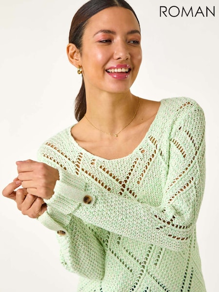 Roman Green Diamond Textured Crochet Jumper (F78436) | £42