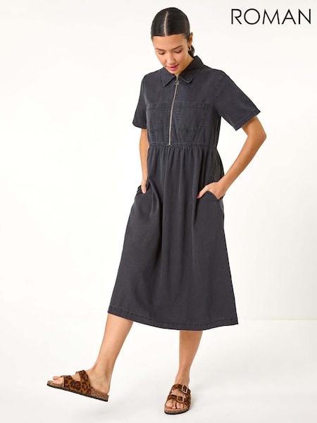 Roman Black Denim Zip Midi Dress (F78441) | £55