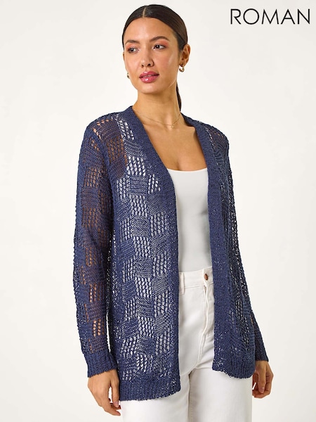 Roman Blue Pointelle Tape Patterned Cardigan (F78459) | £42