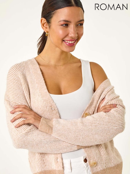 Roman Natural Textured V-Neck Knit Cardigan (F78460) | £42