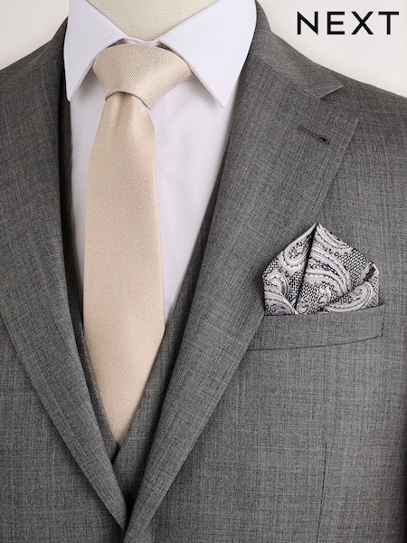 Neutral Tie and Pocket Square Set (F78538) | £18