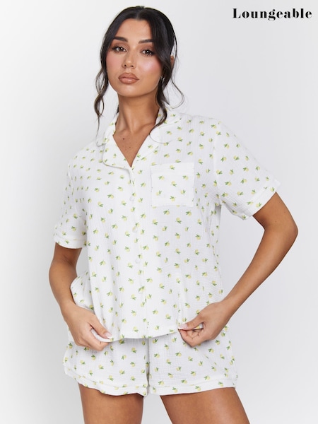 Loungeable Yellow Cotton Waffle Short Sleeved Short Set (F78549) | £40