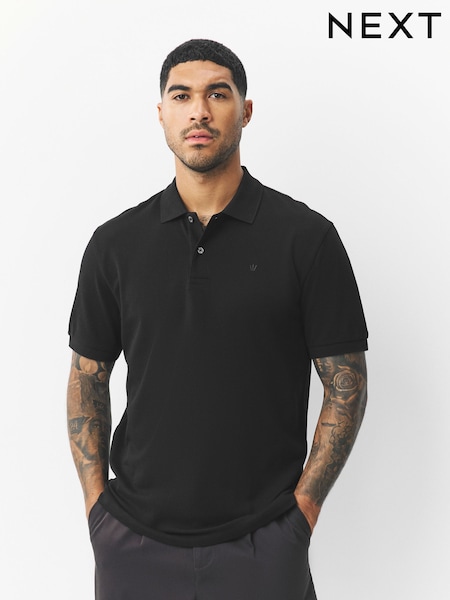 Black Trident Regular Fit Short Sleeve Pique Polo Shirt (F78556) | £18