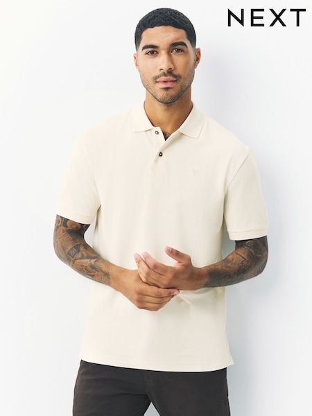 Ecru Regular Fit Short Sleeve Pique Polo Shirt (F78557) | £18