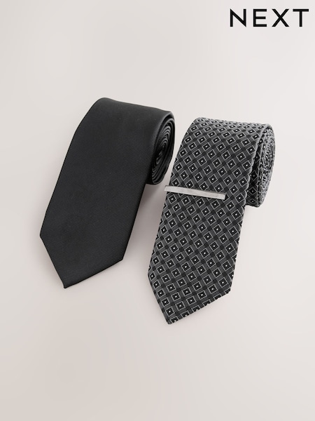 Black Textured Ties And Clip 2 Pack (F78564) | £26