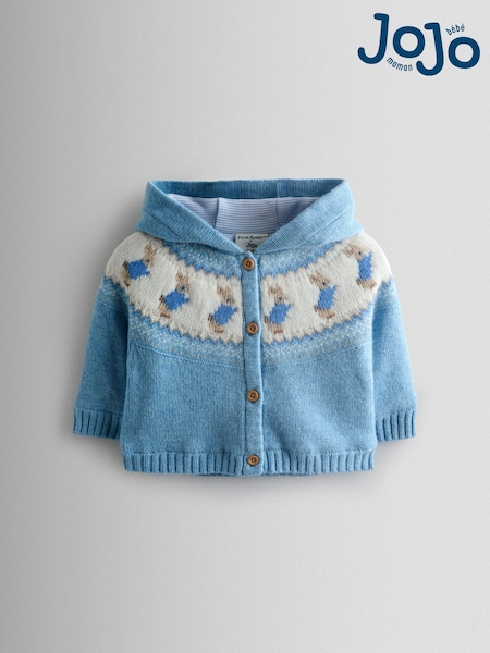 JoJo Maman Bébé Blue Fair Isle Knit Cardigan (F78601) | £28 - £29
