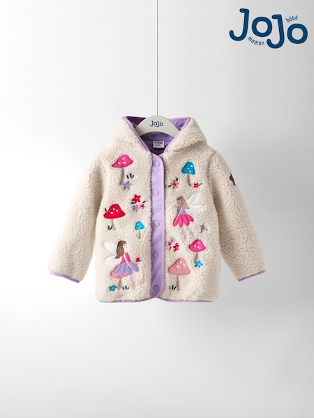JoJo Maman Bébé Cream Fairy Popper Through Borg Fleece Jacket (F78617) | £34 - £40