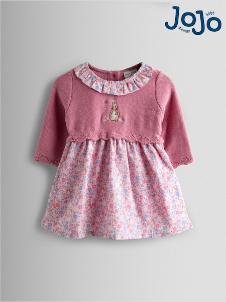 JoJo Maman Bébé Pink Knit Embroidered Top & Dress Set (F78619) | £36 - £38