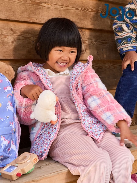 JoJo Maman Bébé Pink Appliqué Reversible Fleece Jacket (F78622) | £34 - £38