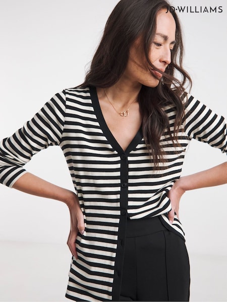 JD Williams Black V-Neck Striped Button Front Cardigan (F78656) | £22
