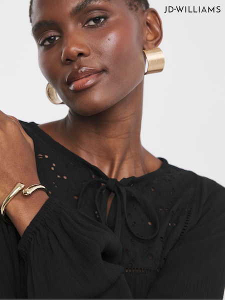 JD Williams Black Broderie Yoke Trim Blouson Sleeve Blouse (F78660) | £36
