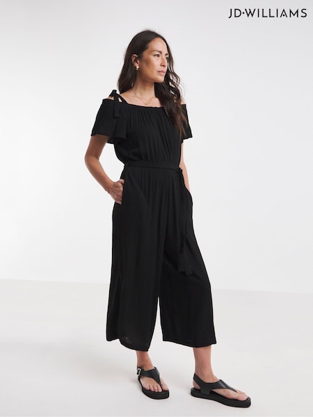 JD Williams Black Crinkle Tie Strap Jumpsuit (F78673) | £36