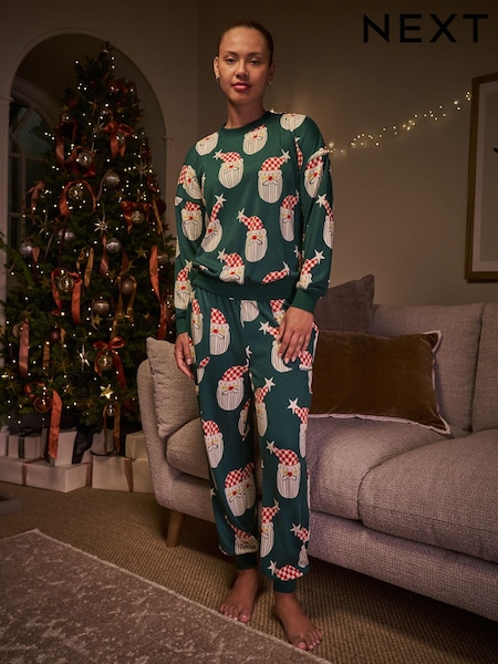 Green Santa Matching Family Christmas Cosy Long Sleeve Pyjamas (F78754) | £26