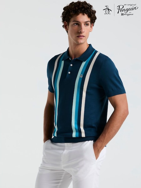 Original Penguin Blue Vertical Stripe Polo Shirt (F78830) | £80