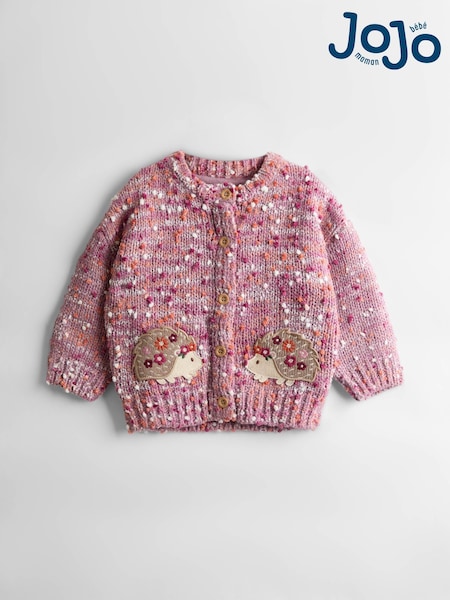 JoJo Maman Bébé Mauve Purple Hedgehog Textured Knit Appliqué Cardigan (F78893) | £28 - £31