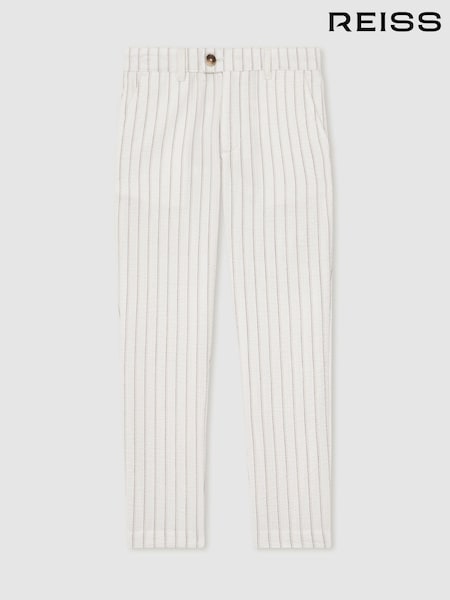 Reiss Off White/Taupe Brown Easton Cotton Pinstripe Trousers Regular-Fit (F78930) | £42