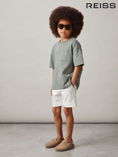 Reiss Sage/White Paudie Cotton Blend Stripe T-Shirt (F78931) | £18