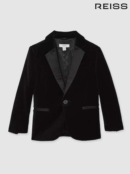 Reiss Black Ace Single-Breasted Velvet Blazer (F78935) | £112