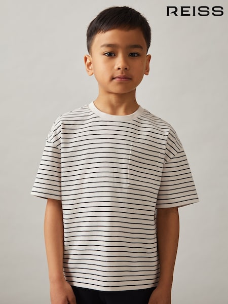 Reiss White/Navy Paudie Cotton Blend Stripe T-Shirt (F78939) | £18