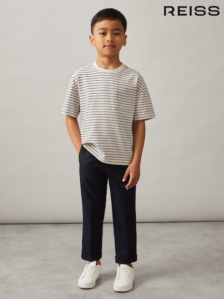 Reiss White/Navy Paudie Cotton Blend Stripe T-Shirt (F78946) | £20