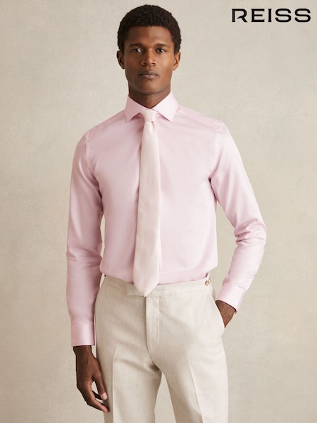 Reiss Pink Remote Slim Cotton-Satin Cutaway-Collar Shirt Slim-Fit (F78985) | £78
