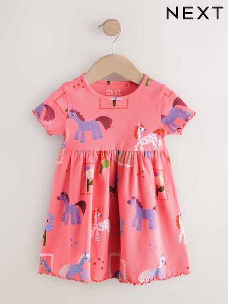 Unicorn Pink Short Sleeve Jersey Summer Dress (3mths-7yrs) (F78988) | £7 - £9