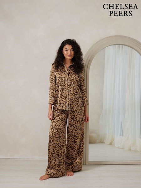 Chelsea Peers Brown Leopard Print Long Pyjamas Set (F78999) | £55