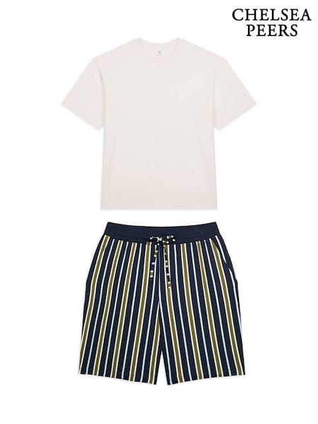 Chelsea Peers Black Multi Stripe Crew Neck Short Pyjamas Set (F79001) | £42