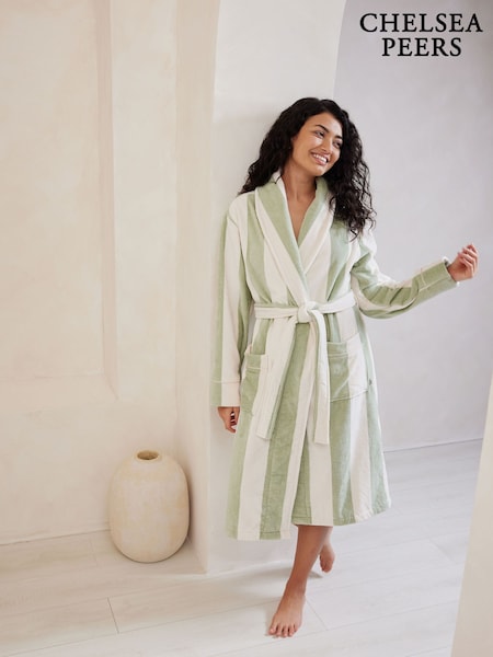 Chelsea Peers Green/White 100% Cotton Towelling Dressing Gown (F79015) | £75