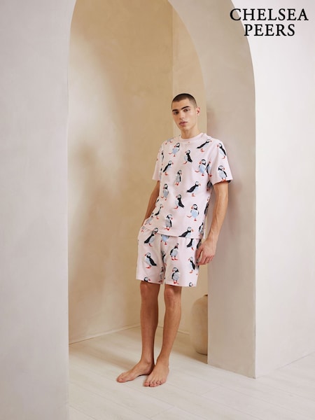 Chelsea Peers Pink Cotton Puffin Print Short Pyjamas Set (F79057) | £42