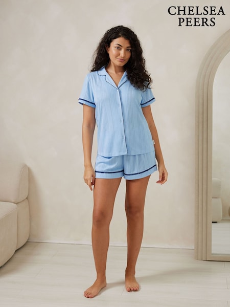 Chelsea Peers Blue Pointelle Button Up Pyjamas Set (F79065) | £38