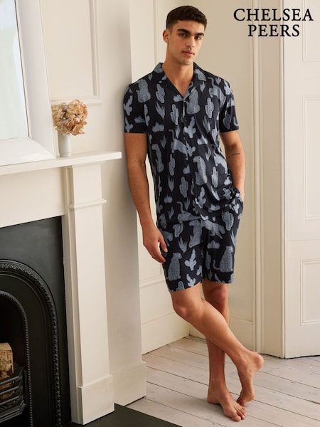Chelsea Peers Blue Midnight Leopard Short Pyjamas Set (F79071) | £38