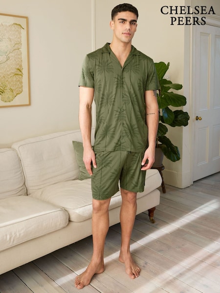 Chelsea Peers Green Palm Print Short Pyjamas Set (F79075) | £38