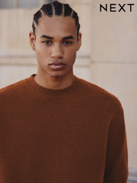 Rust Brown Relaxed Fit Cosy Crew Neck Jumper with Wool (F79118) | £26