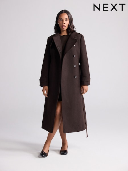 Chocolate Brown Formal Funnel Neck Coat (F79136) | £88