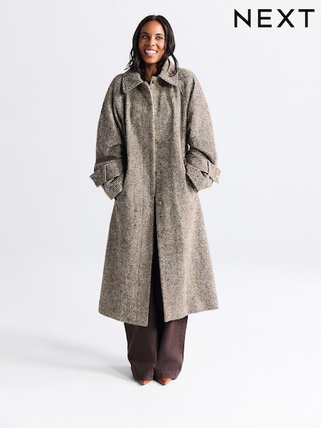 Neutral Single Breasted Long Collared Coat (F79143) | £124