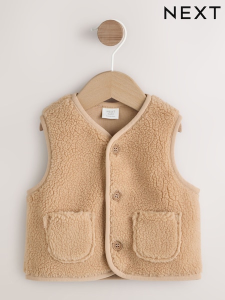 Neutral Toffee Borg Borg Baby Gilet (F79155) | £9 - £11