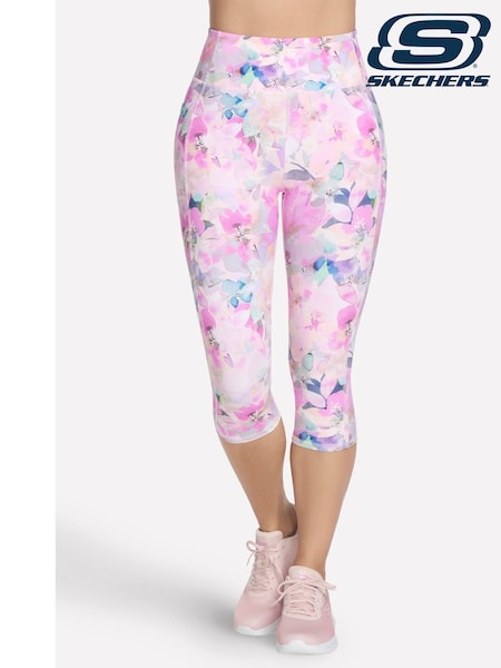 Skechers Pink Go Walk Seascape Floral Print Capri Leggings (F79183) | £44