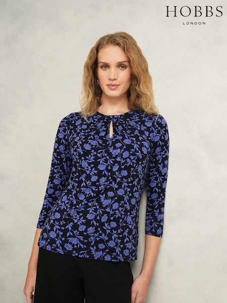 Hobbs Blue Julia Printed Top (F79221) | £45