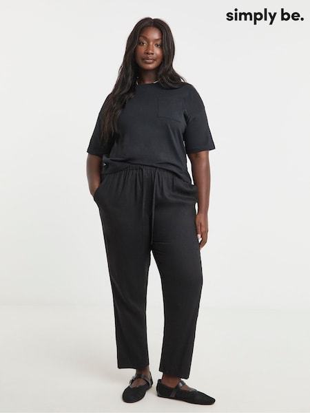 Simply Be Black Tie Waist Tapered Linen Trousers (F79265) | £34