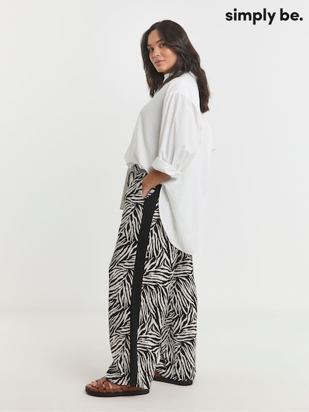 Simply Be Zebra Zebra Tie Waist Waffle Wide Leg Trousers With Side Stripe (F79275) | £34