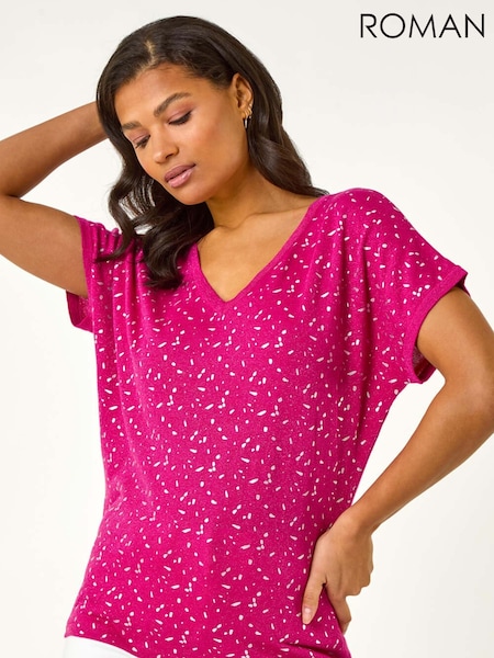 Roman Pink Foil Print V-Neck Knitted Top (F79281) | £40